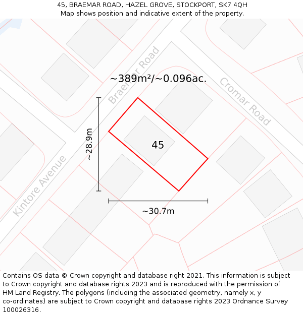 45, BRAEMAR ROAD, HAZEL GROVE, STOCKPORT, SK7 4QH: Plot and title map
