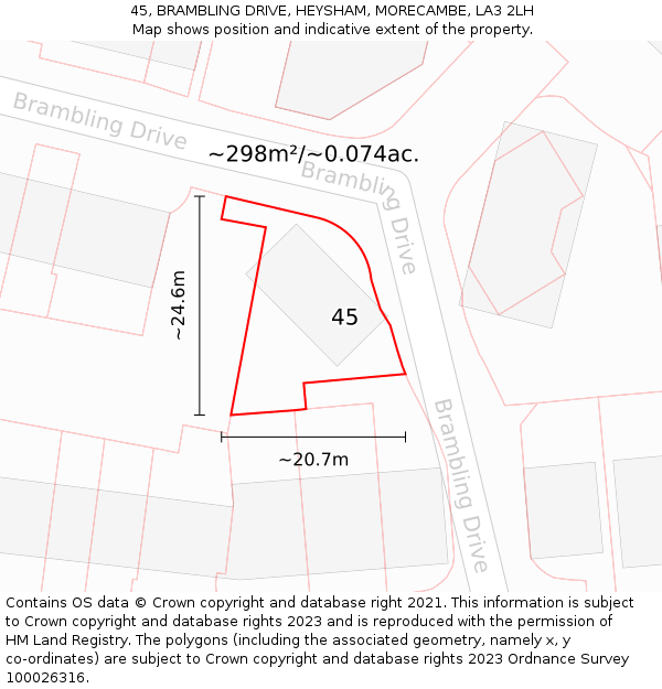 45, BRAMBLING DRIVE, HEYSHAM, MORECAMBE, LA3 2LH: Plot and title map
