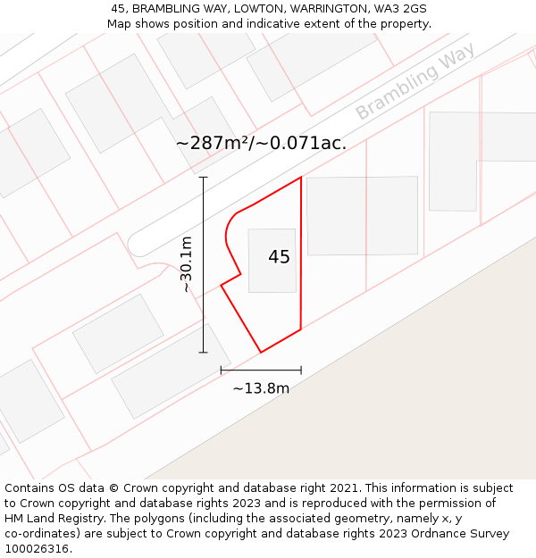 45, BRAMBLING WAY, LOWTON, WARRINGTON, WA3 2GS: Plot and title map
