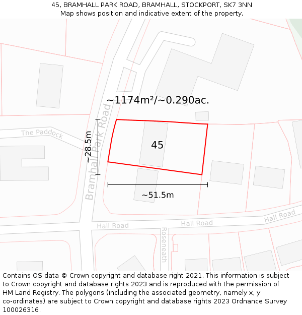 45, BRAMHALL PARK ROAD, BRAMHALL, STOCKPORT, SK7 3NN: Plot and title map