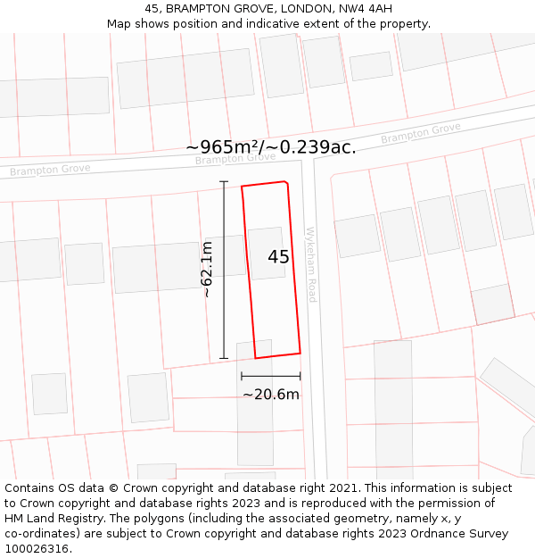 45, BRAMPTON GROVE, LONDON, NW4 4AH: Plot and title map