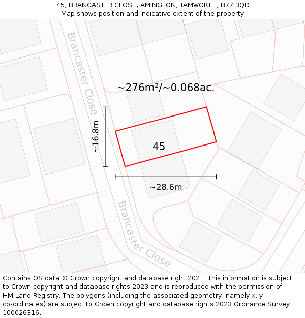 45, BRANCASTER CLOSE, AMINGTON, TAMWORTH, B77 3QD: Plot and title map