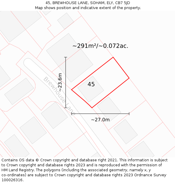 45, BREWHOUSE LANE, SOHAM, ELY, CB7 5JD: Plot and title map