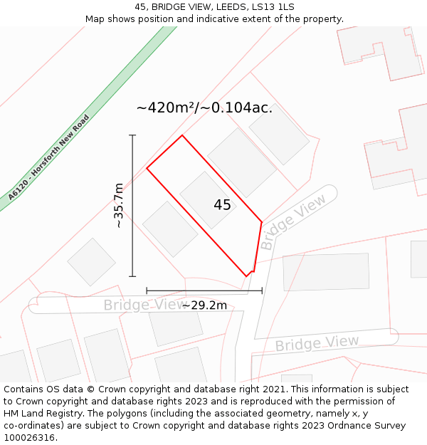 45, BRIDGE VIEW, LEEDS, LS13 1LS: Plot and title map