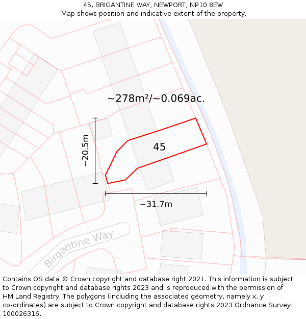 45, BRIGANTINE WAY, NEWPORT, NP10 8EW: Plot and title map