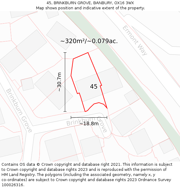 45, BRINKBURN GROVE, BANBURY, OX16 3WX: Plot and title map