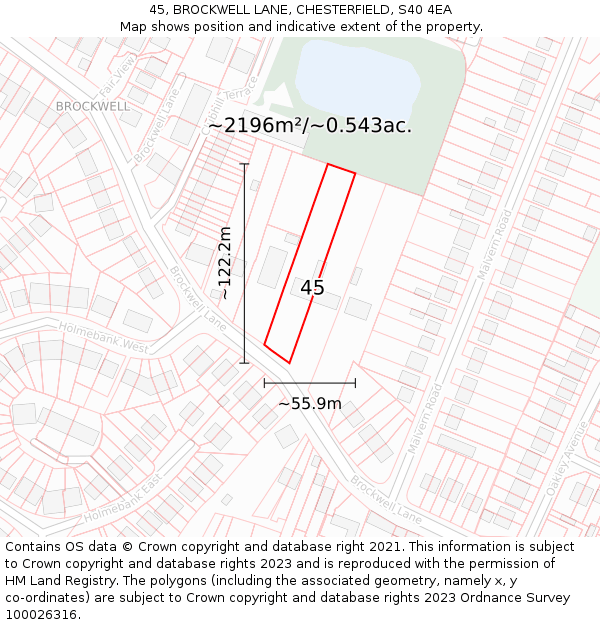 45, BROCKWELL LANE, CHESTERFIELD, S40 4EA: Plot and title map