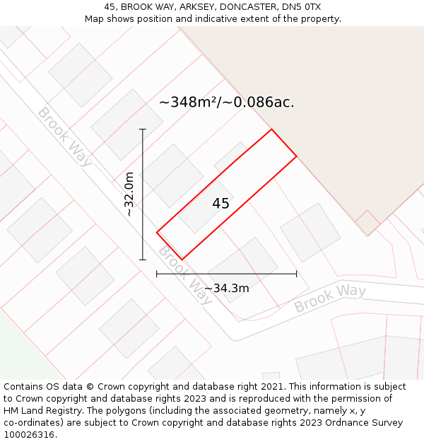 45, BROOK WAY, ARKSEY, DONCASTER, DN5 0TX: Plot and title map