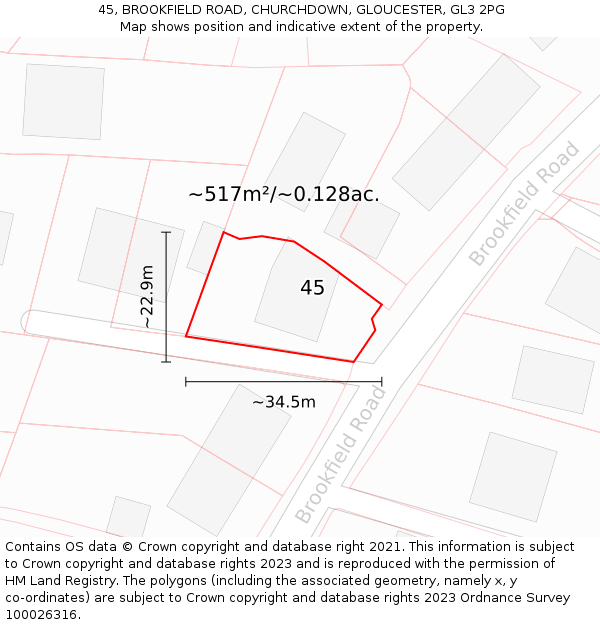 45, BROOKFIELD ROAD, CHURCHDOWN, GLOUCESTER, GL3 2PG: Plot and title map
