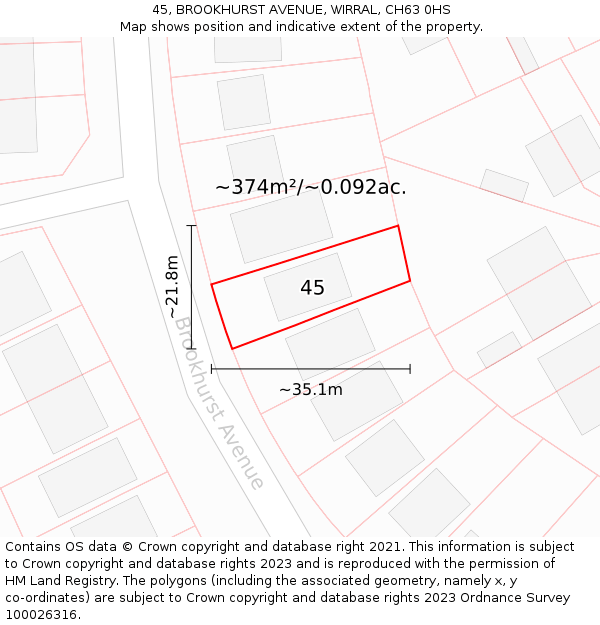 45, BROOKHURST AVENUE, WIRRAL, CH63 0HS: Plot and title map