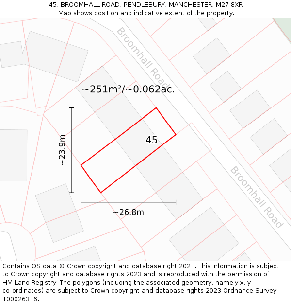 45, BROOMHALL ROAD, PENDLEBURY, MANCHESTER, M27 8XR: Plot and title map