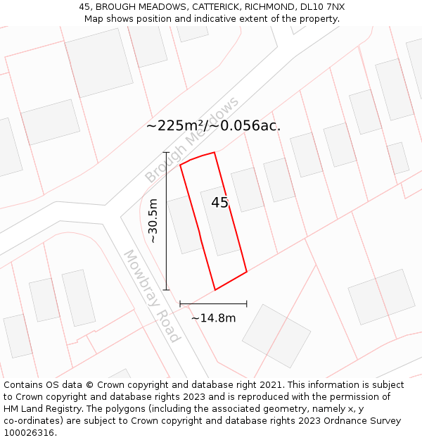 45, BROUGH MEADOWS, CATTERICK, RICHMOND, DL10 7NX: Plot and title map