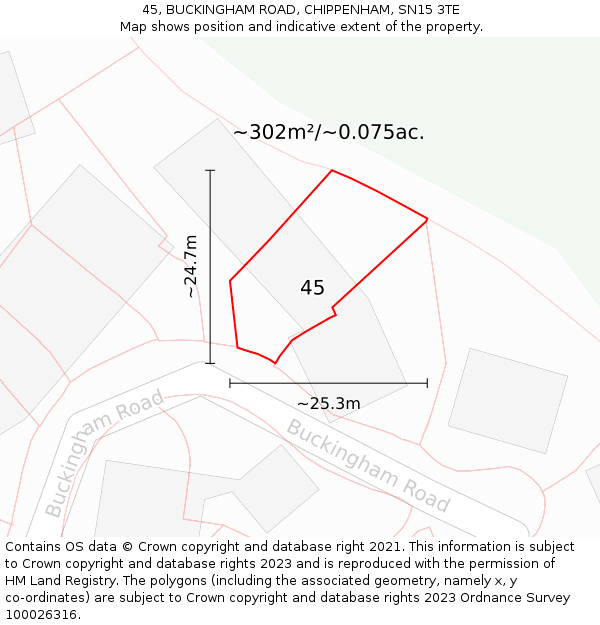 45, BUCKINGHAM ROAD, CHIPPENHAM, SN15 3TE: Plot and title map