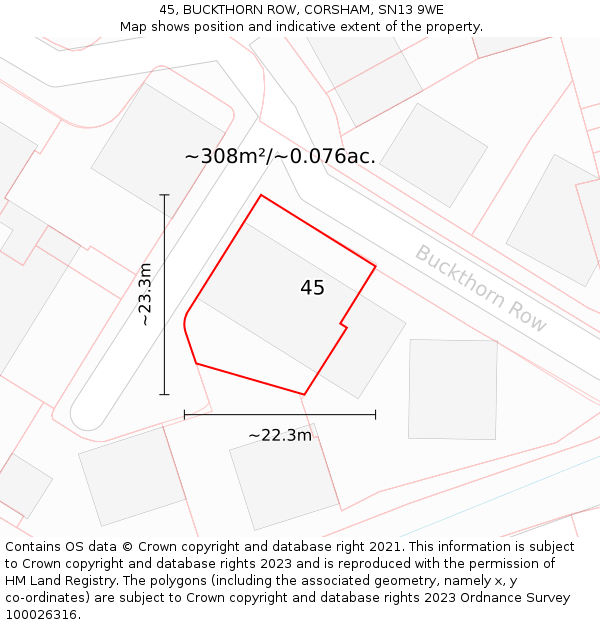 45, BUCKTHORN ROW, CORSHAM, SN13 9WE: Plot and title map