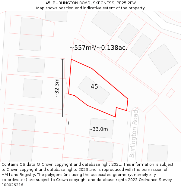 45, BURLINGTON ROAD, SKEGNESS, PE25 2EW: Plot and title map