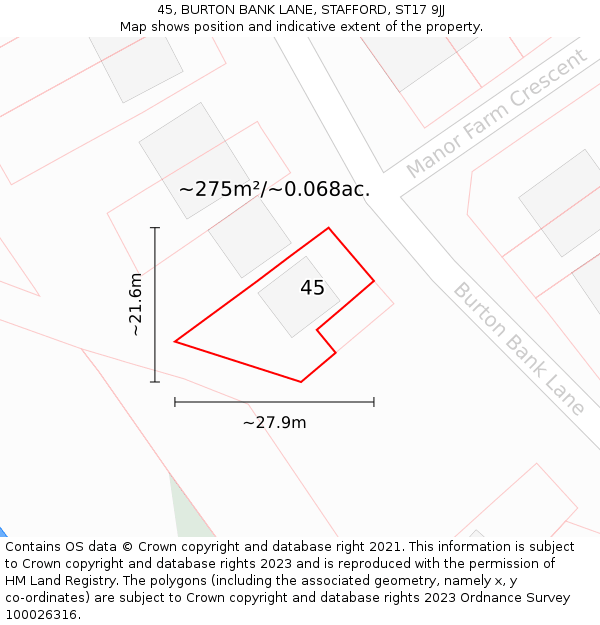 45, BURTON BANK LANE, STAFFORD, ST17 9JJ: Plot and title map