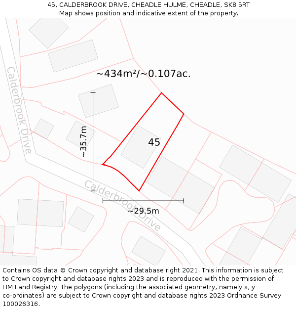 45, CALDERBROOK DRIVE, CHEADLE HULME, CHEADLE, SK8 5RT: Plot and title map