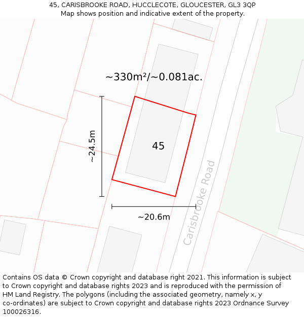 45, CARISBROOKE ROAD, HUCCLECOTE, GLOUCESTER, GL3 3QP: Plot and title map
