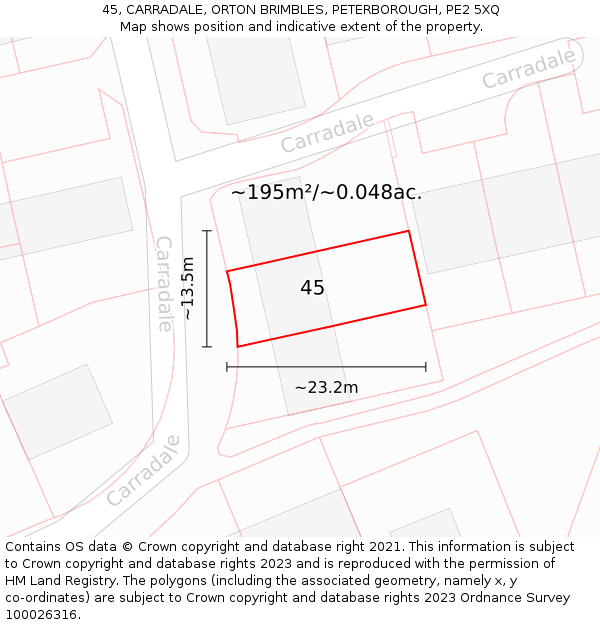 45, CARRADALE, ORTON BRIMBLES, PETERBOROUGH, PE2 5XQ: Plot and title map