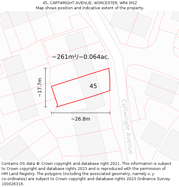 45, CARTWRIGHT AVENUE, WORCESTER, WR4 0NZ: Plot and title map