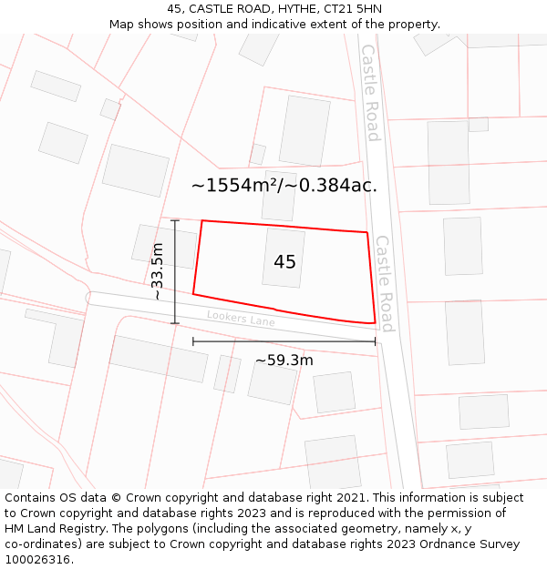 45, CASTLE ROAD, HYTHE, CT21 5HN: Plot and title map