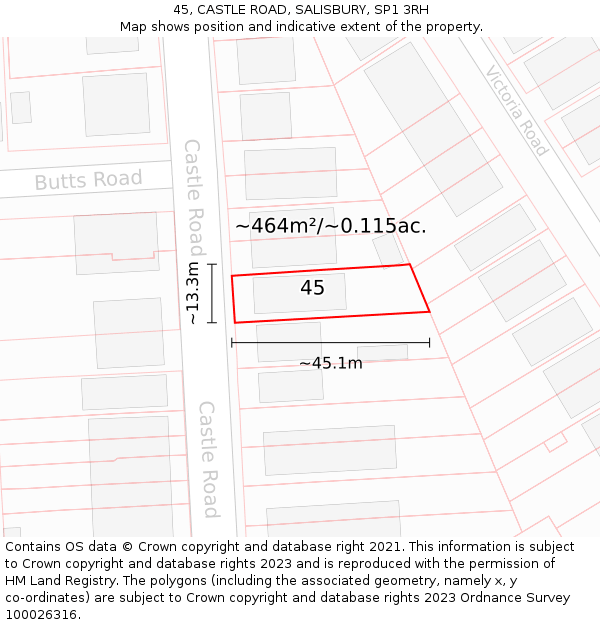 45, CASTLE ROAD, SALISBURY, SP1 3RH: Plot and title map