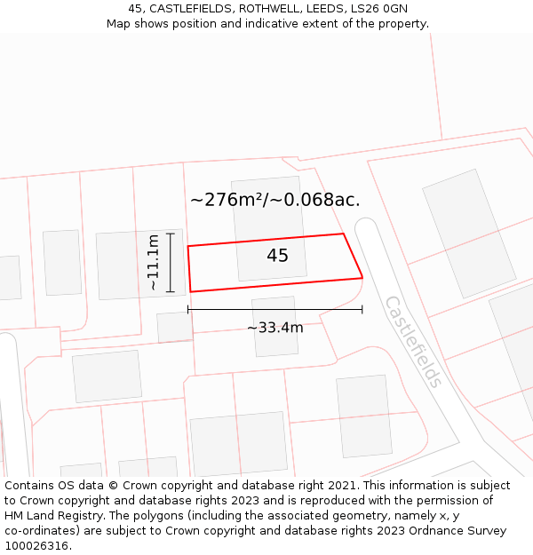 45, CASTLEFIELDS, ROTHWELL, LEEDS, LS26 0GN: Plot and title map