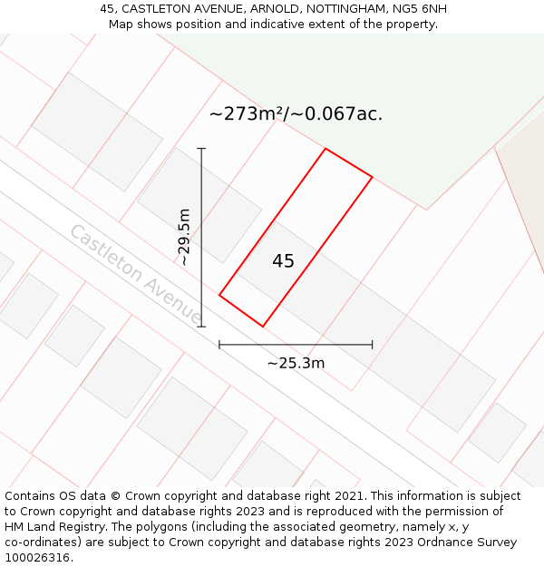 45, CASTLETON AVENUE, ARNOLD, NOTTINGHAM, NG5 6NH: Plot and title map