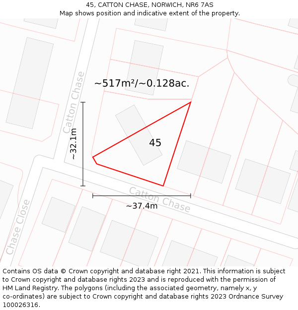 45, CATTON CHASE, NORWICH, NR6 7AS: Plot and title map