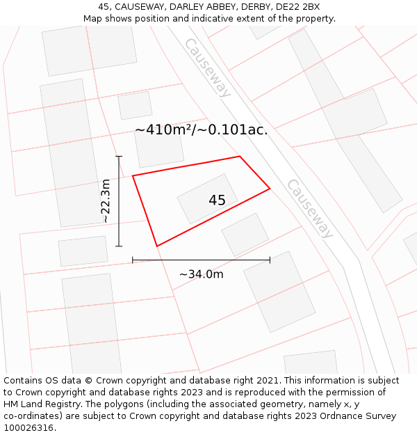 45, CAUSEWAY, DARLEY ABBEY, DERBY, DE22 2BX: Plot and title map