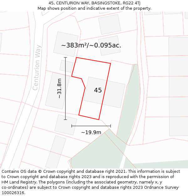 45, CENTURION WAY, BASINGSTOKE, RG22 4TJ: Plot and title map