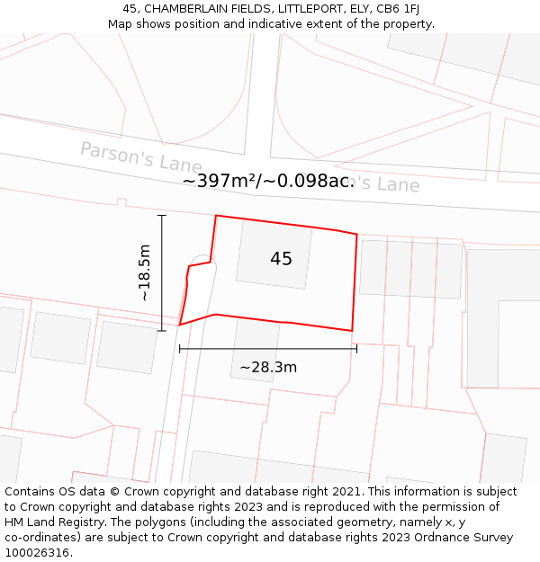 45, CHAMBERLAIN FIELDS, LITTLEPORT, ELY, CB6 1FJ: Plot and title map