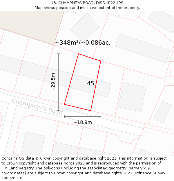 45, CHAMPNEYS ROAD, DISS, IP22 4PS: Plot and title map