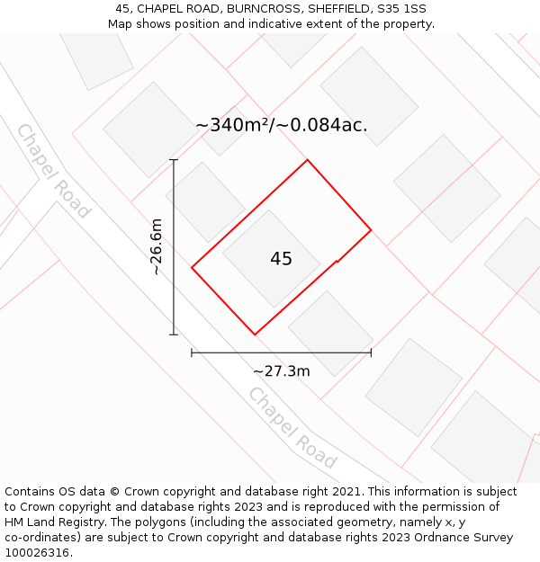 45, CHAPEL ROAD, BURNCROSS, SHEFFIELD, S35 1SS: Plot and title map