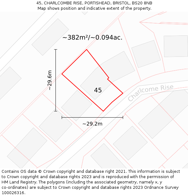 45, CHARLCOMBE RISE, PORTISHEAD, BRISTOL, BS20 8NB: Plot and title map