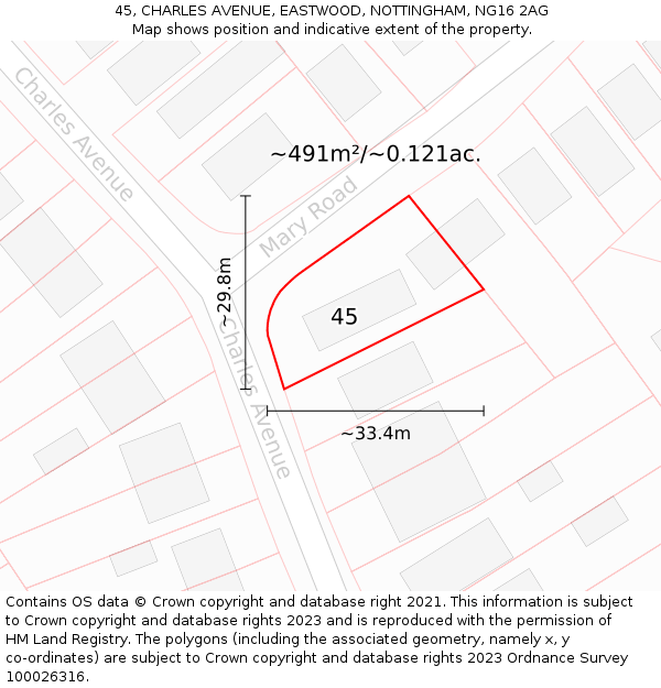 45, CHARLES AVENUE, EASTWOOD, NOTTINGHAM, NG16 2AG: Plot and title map
