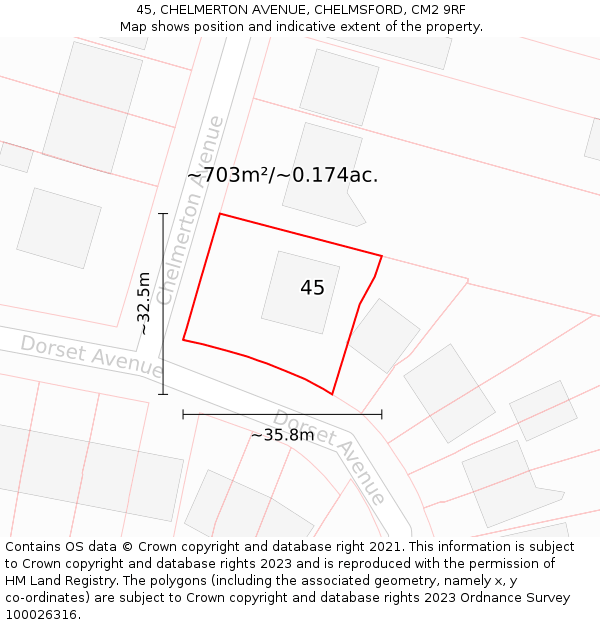 45, CHELMERTON AVENUE, CHELMSFORD, CM2 9RF: Plot and title map