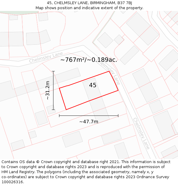 45, CHELMSLEY LANE, BIRMINGHAM, B37 7BJ: Plot and title map