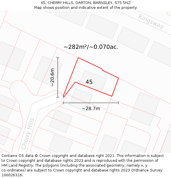 45, CHERRY HILLS, DARTON, BARNSLEY, S75 5NZ: Plot and title map