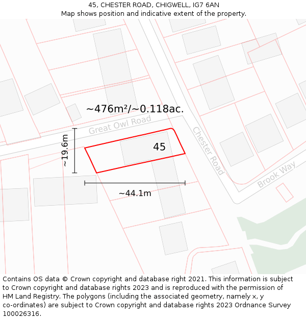 45, CHESTER ROAD, CHIGWELL, IG7 6AN: Plot and title map