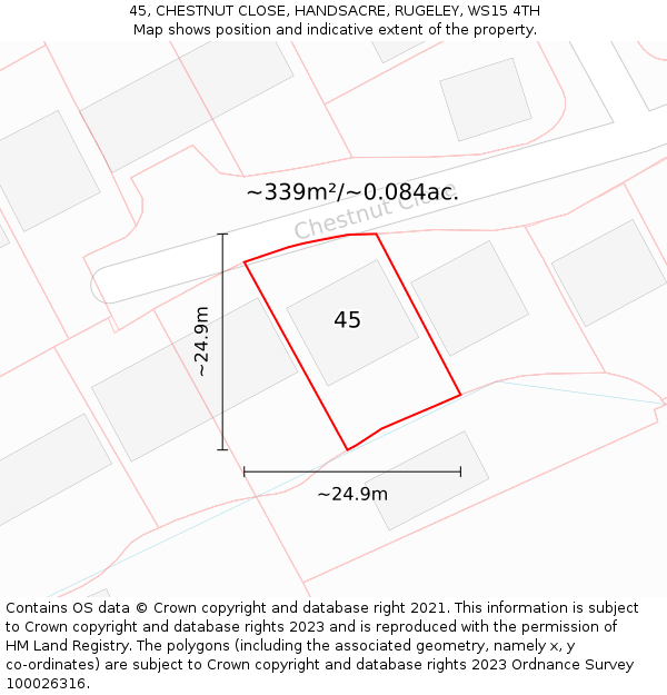 45, CHESTNUT CLOSE, HANDSACRE, RUGELEY, WS15 4TH: Plot and title map