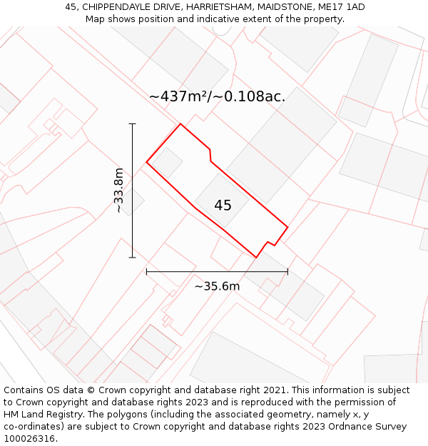 45, CHIPPENDAYLE DRIVE, HARRIETSHAM, MAIDSTONE, ME17 1AD: Plot and title map