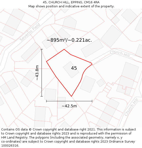 45, CHURCH HILL, EPPING, CM16 4RA: Plot and title map