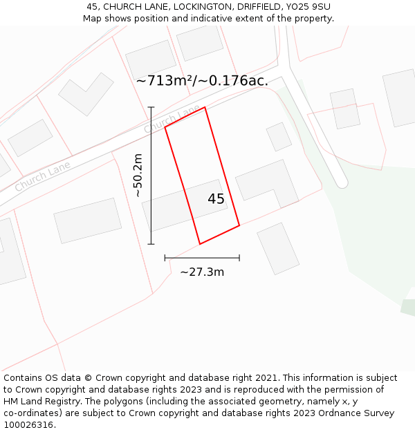 45, CHURCH LANE, LOCKINGTON, DRIFFIELD, YO25 9SU: Plot and title map