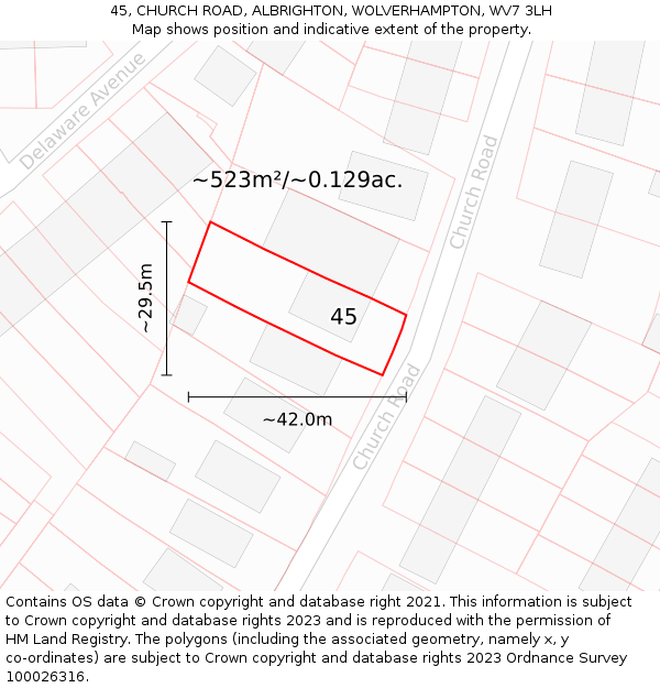 45, CHURCH ROAD, ALBRIGHTON, WOLVERHAMPTON, WV7 3LH: Plot and title map