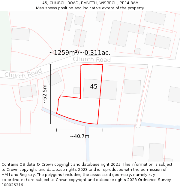45, CHURCH ROAD, EMNETH, WISBECH, PE14 8AA: Plot and title map