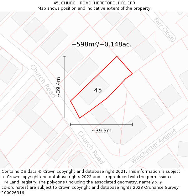 45, CHURCH ROAD, HEREFORD, HR1 1RR: Plot and title map