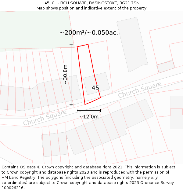 45, CHURCH SQUARE, BASINGSTOKE, RG21 7SN: Plot and title map