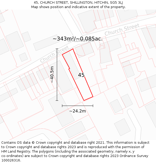 45, CHURCH STREET, SHILLINGTON, HITCHIN, SG5 3LJ: Plot and title map