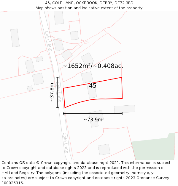45, COLE LANE, OCKBROOK, DERBY, DE72 3RD: Plot and title map